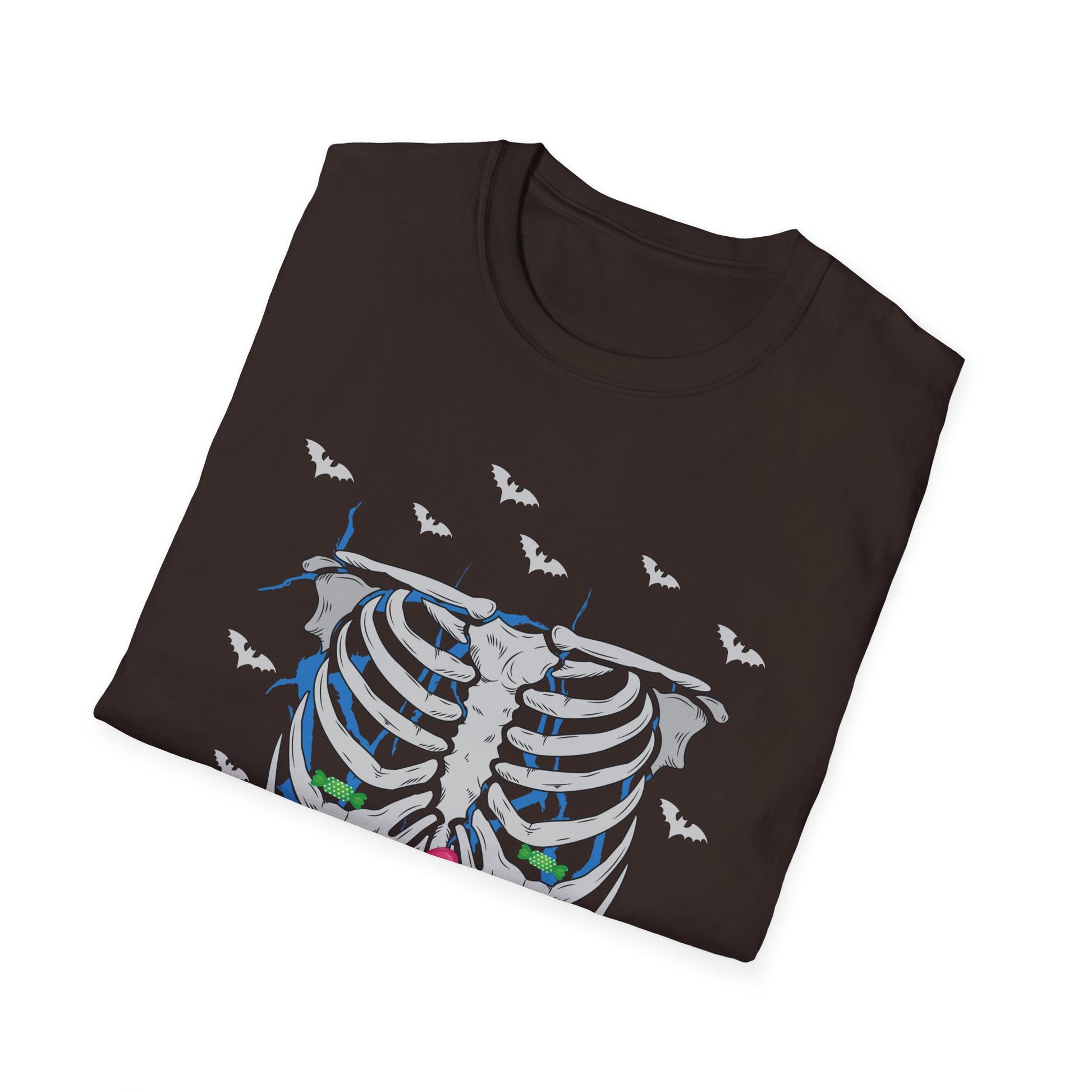 Skeleton Ribcage Floral T‑Shirt — Colorful Rib Bones with Flowers & Bats