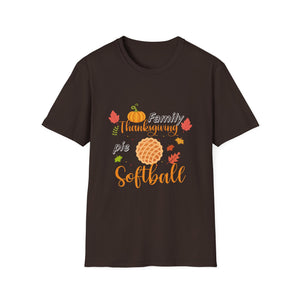Thanksgiving Softball T-Shirt — Family Turkey & Pumpkin Fall Baseball Tee  Unisex T-Shirt