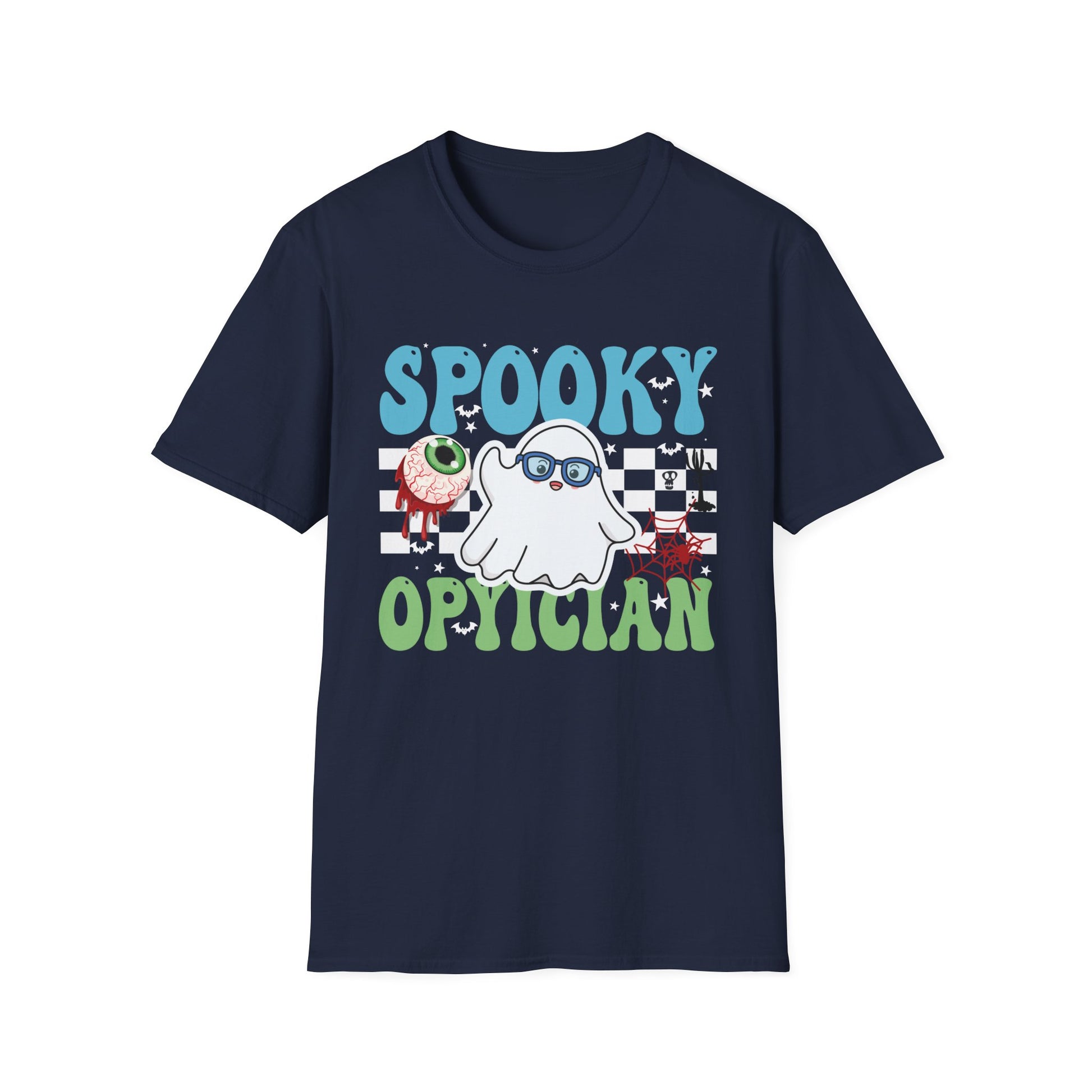 Spooky Optician T-Shirt — Halloween Ghost Eyecare Graphic Tee