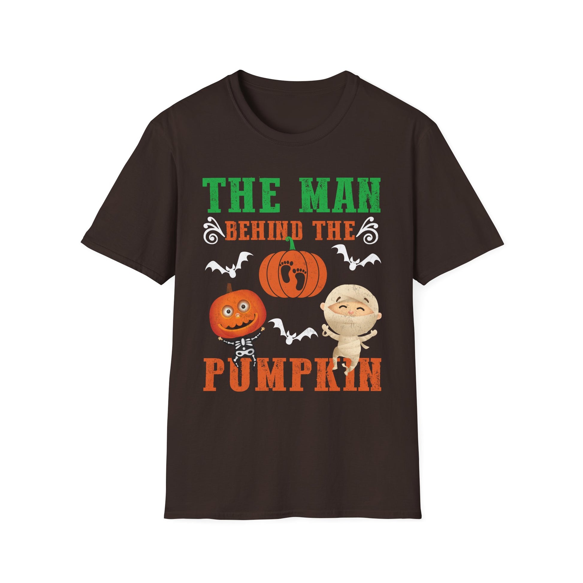 Halloween T-Shirt – "The Man Behind the Pumpkin" Cute Pumpkin & Mummy Dad Tee