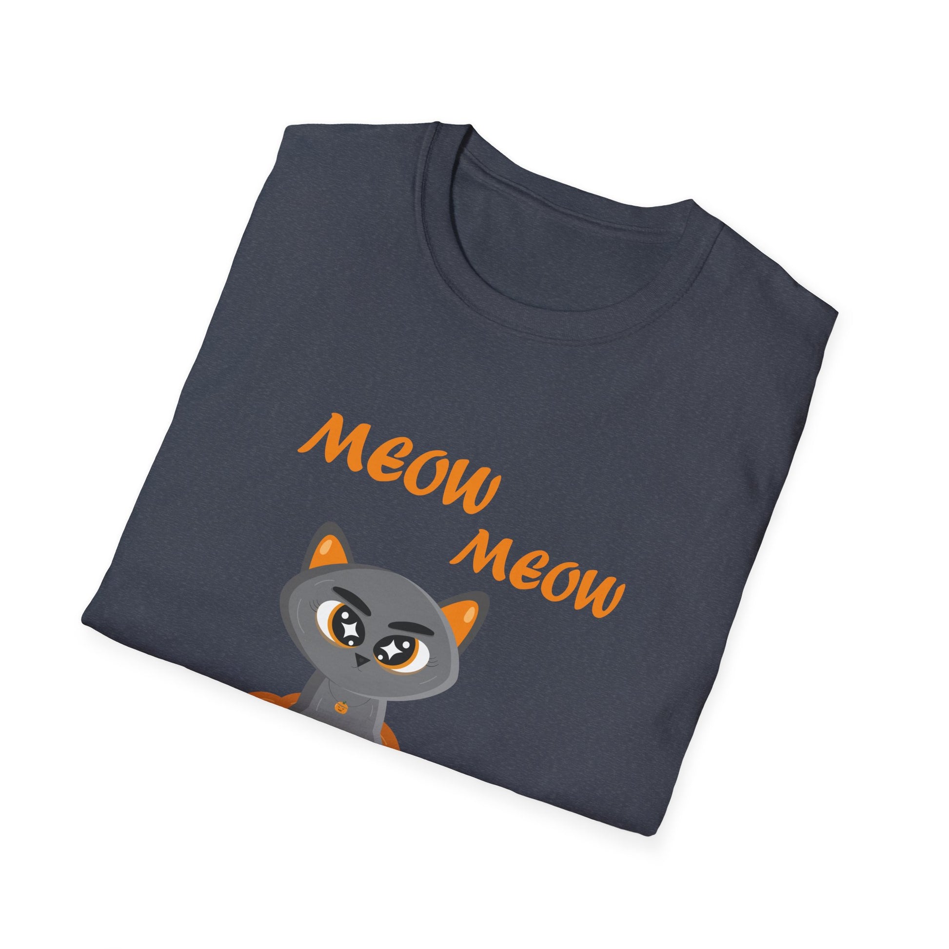 Cat in Pumpkin Halloween T-Shirt — "Meow Meow" Cute Spooky Graphic Tee  Unisex T-Shirt