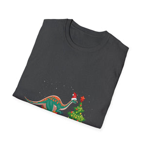 Christmas Brachiosaurus Dinosaur eating a Christmas Tree Unisex T-Shirt