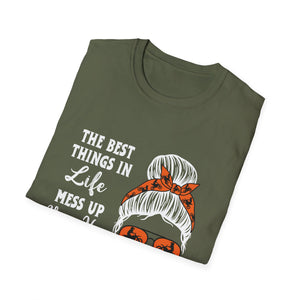 T-Shirt — “The Best Things in Life Mess Up Your Hair” Messy Bun Graphic Tee