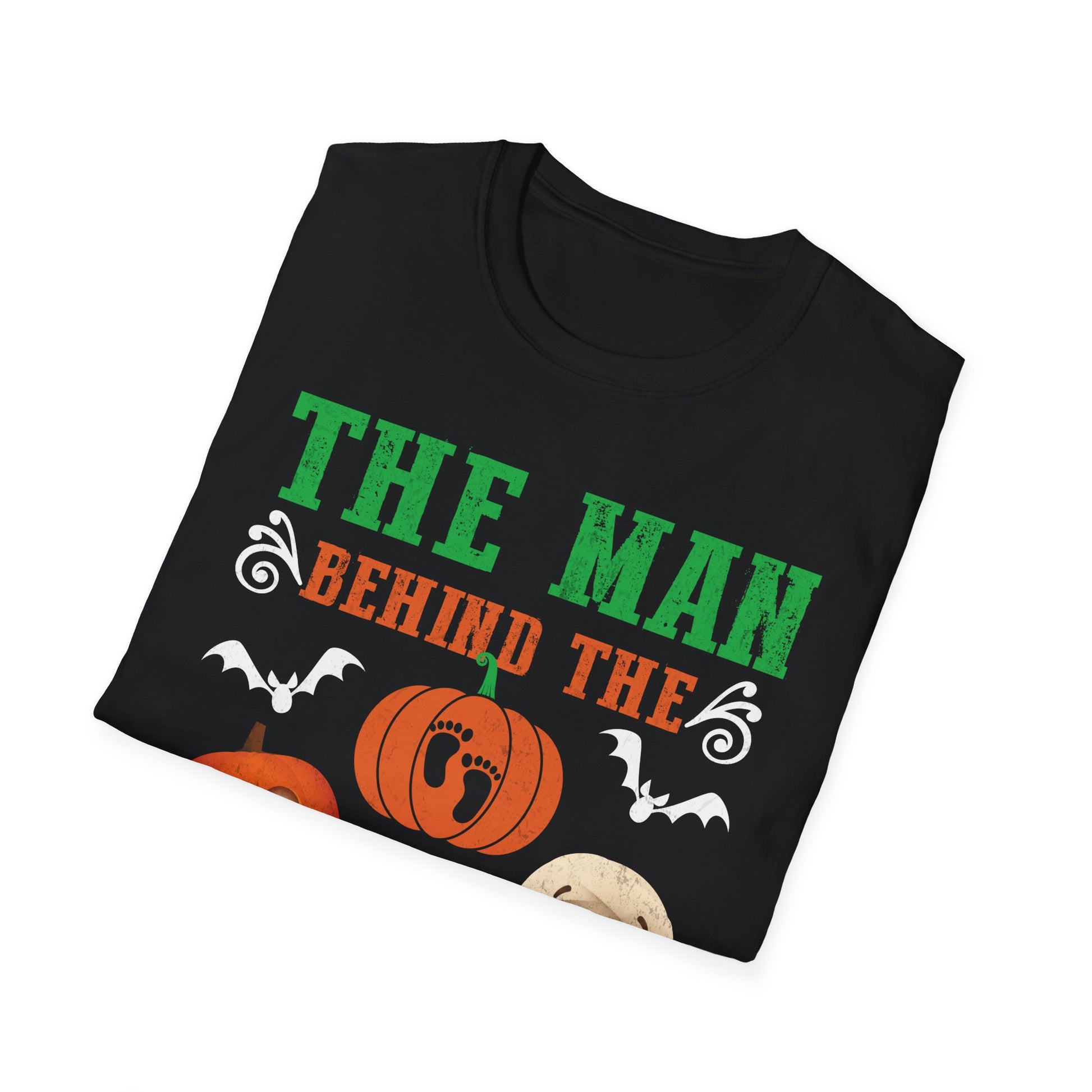 Halloween T-Shirt – "The Man Behind the Pumpkin" Cute Pumpkin & Mummy Dad Tee