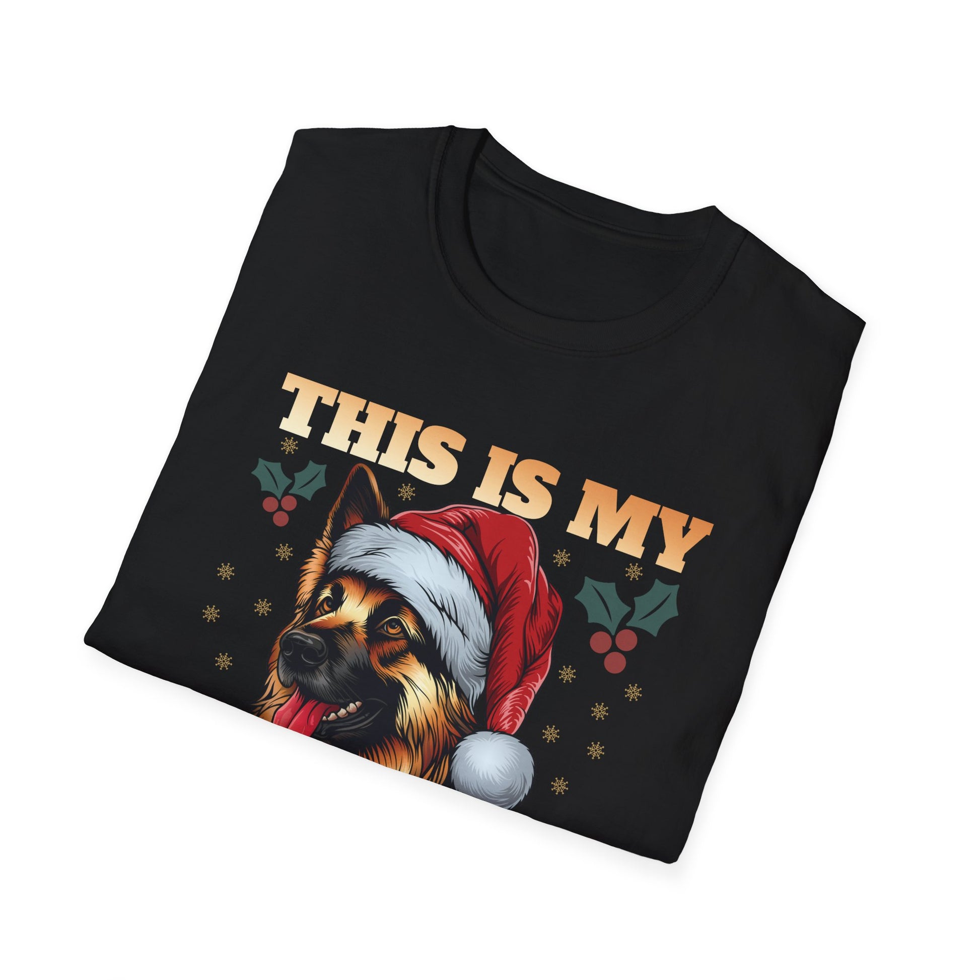 Christmas Pajama Shirt T‑Shirt – German Shepherd in Santa Hat (This Is My Christmas Pajama Shirt)