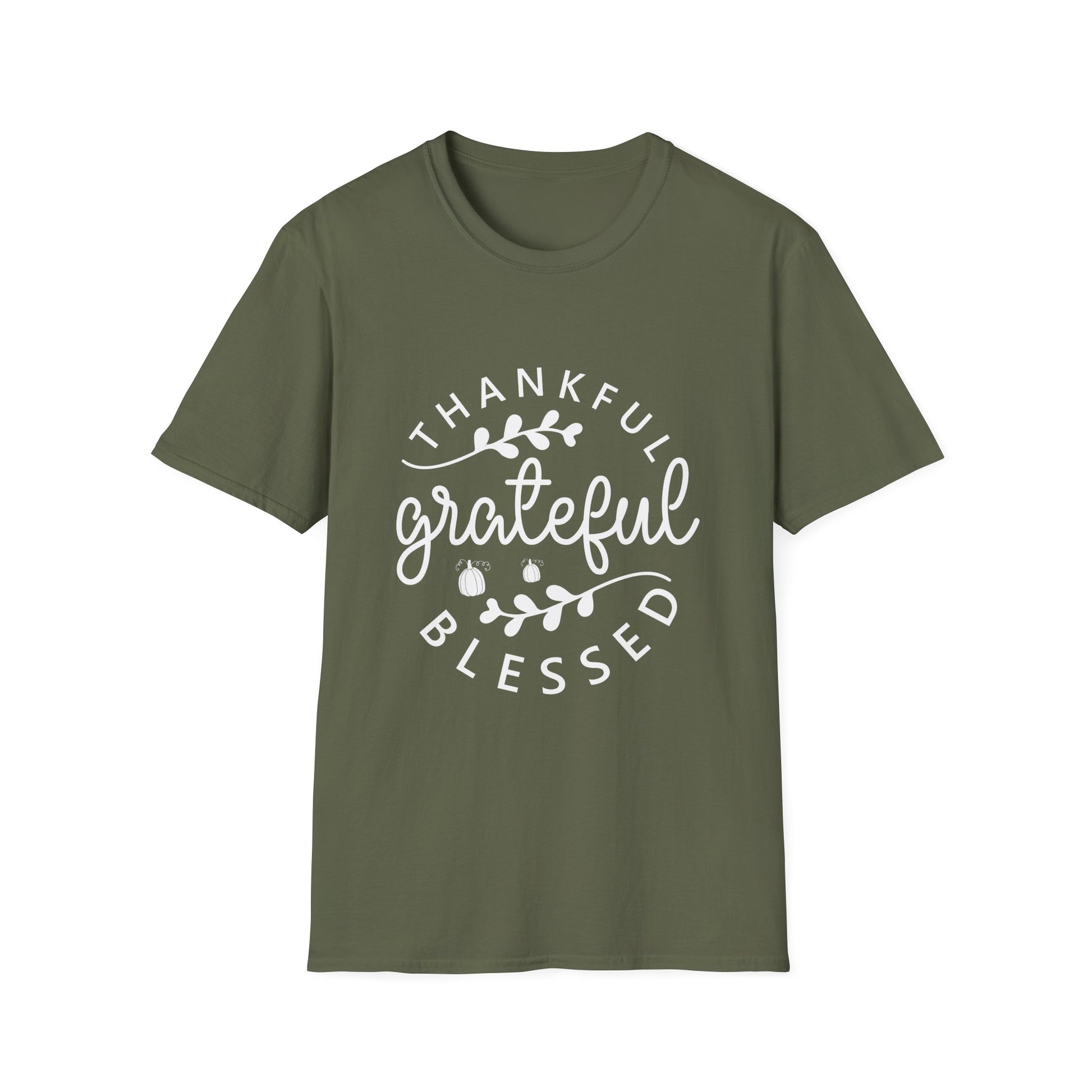 Thankful Grateful Blessed T-Shirt — Thanksgiving Fall Comfort Tee