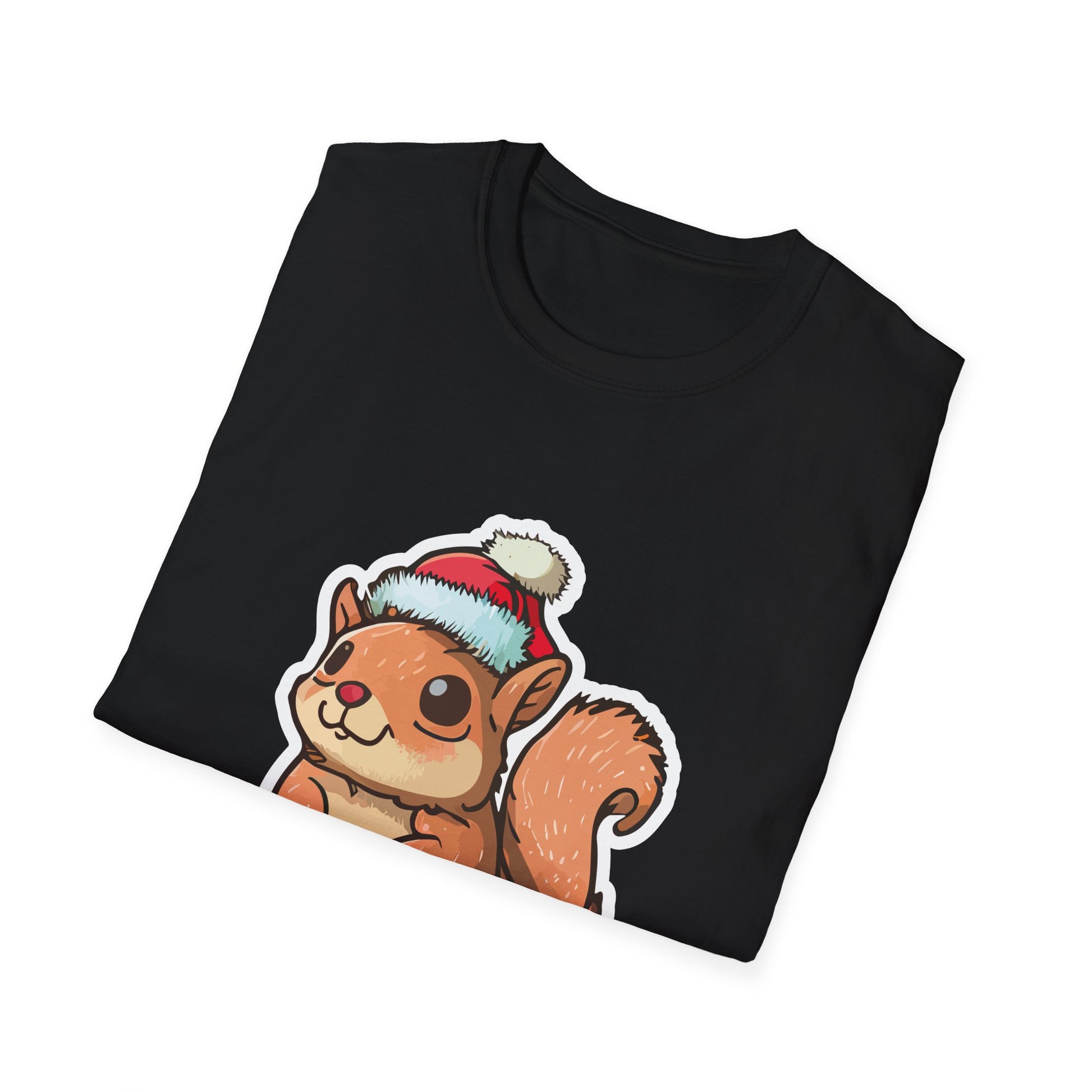 Cute Winter Squirrel T-Shirt — Cartoon Squirrel Wearing Knit Hat and Acorn
