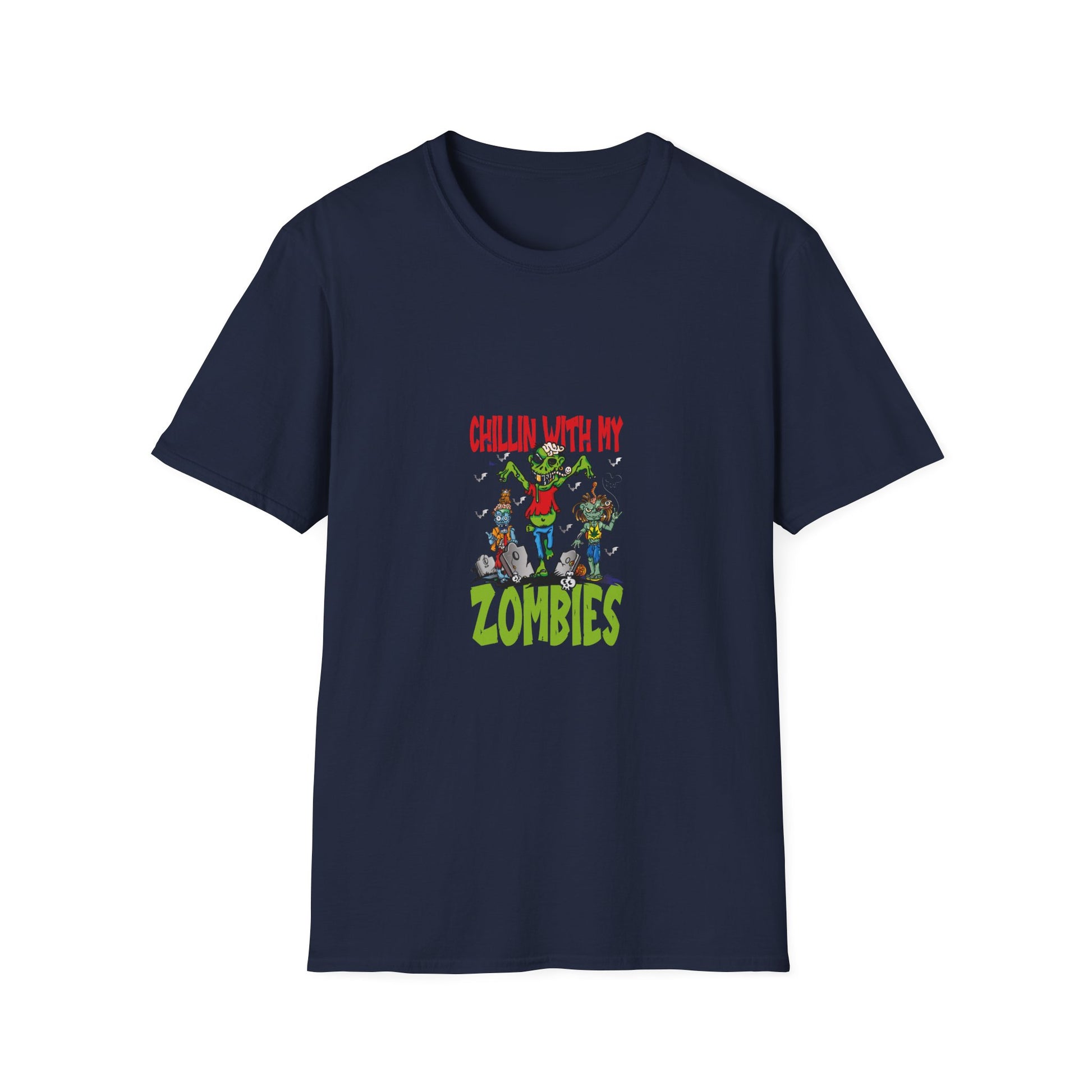 Halloween Zombies Funny Halloween Chillin With My Zombies T-Shirt Unisex Softstyle T-Shirt
