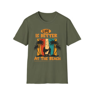 Life Is Better at the Beach T-Shirt — Retro Palm Tree Surf Cat Tee