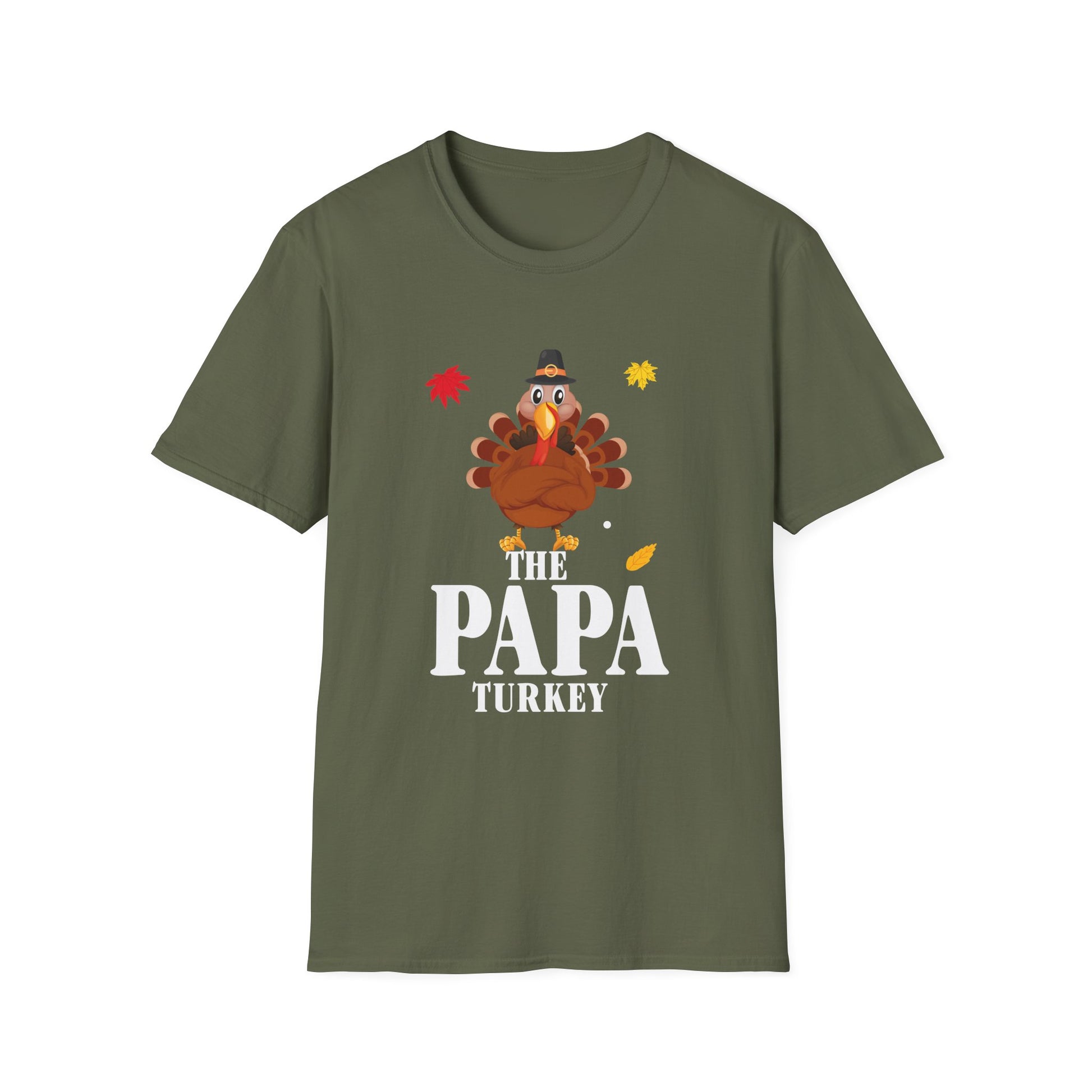 Papa Turkey T-Shirt — Thanksgiving Dad Tee with Cute Pilgrim Turkey Design