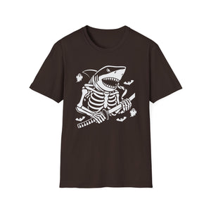 Shark Skeleton Samurai T-Shirt — Halloween Pirate Sword Graphic Tee