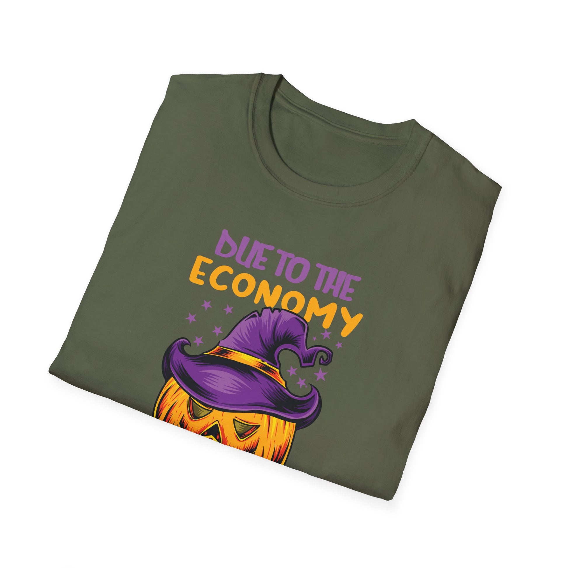 Halloween T-Shirt — “Due to the Economy This Is My Halloween Costume” Pumpkin Witch Tee