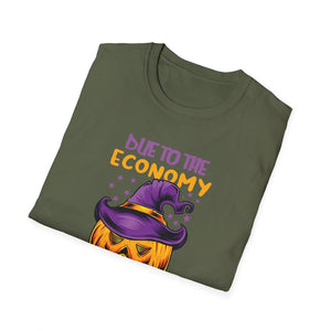 Halloween T-Shirt — “Due to the Economy This Is My Halloween Costume” Pumpkin Witch Tee