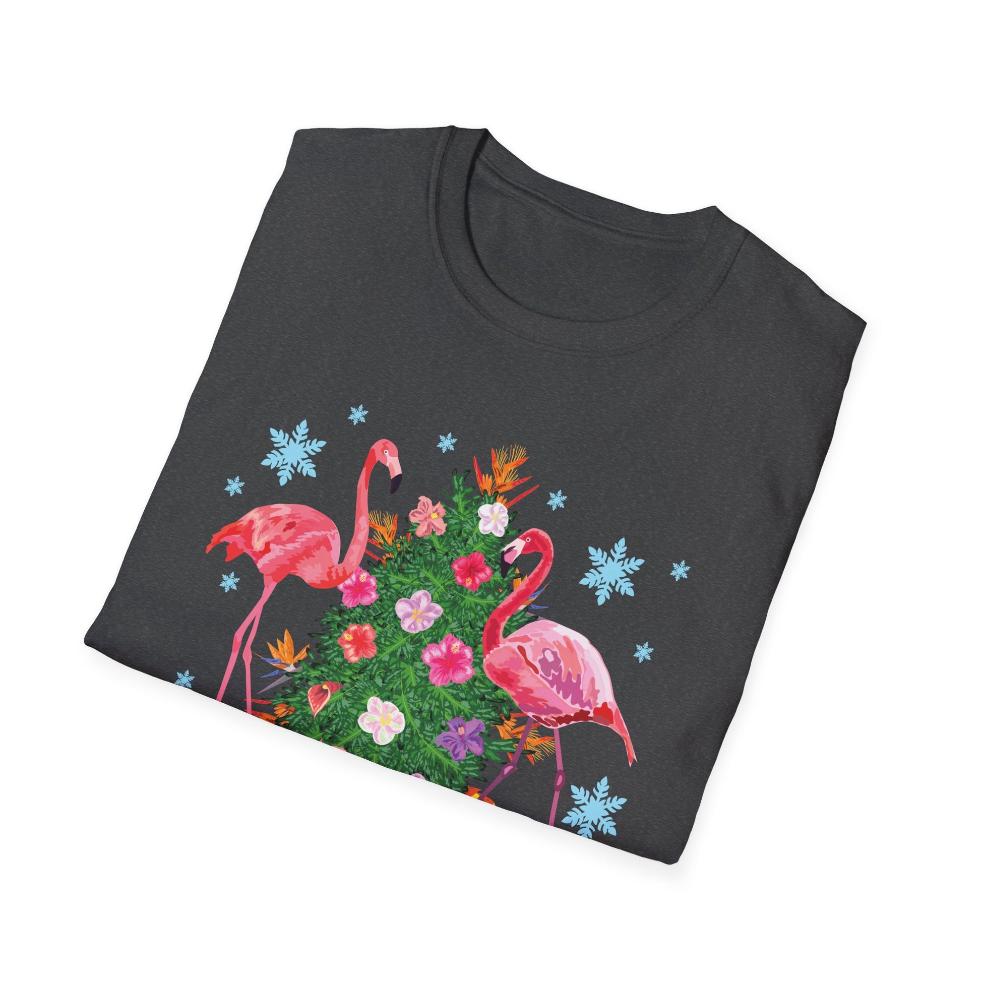 Flamingo Holiday T-Shirt — Festive Flamingos with Christmas Tree