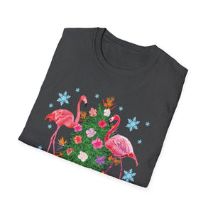 Flamingo Holiday T-Shirt — Festive Flamingos with Christmas Tree