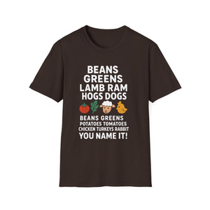 Farm Life T-Shirt — Beans Greens Lamb Ram Hogs Dogs Graphic Tee