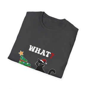 Funny Black Cat Gift Pushing Christmas Tree Over Cat What Unisex Softstyle T-Shirt