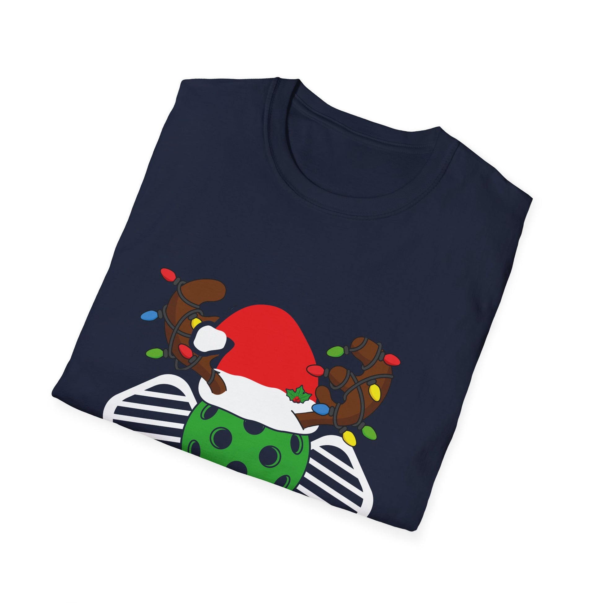 Pickleball Christmas T‑Shirt — Festive Pickleball Ball with Santa Hat & Lights