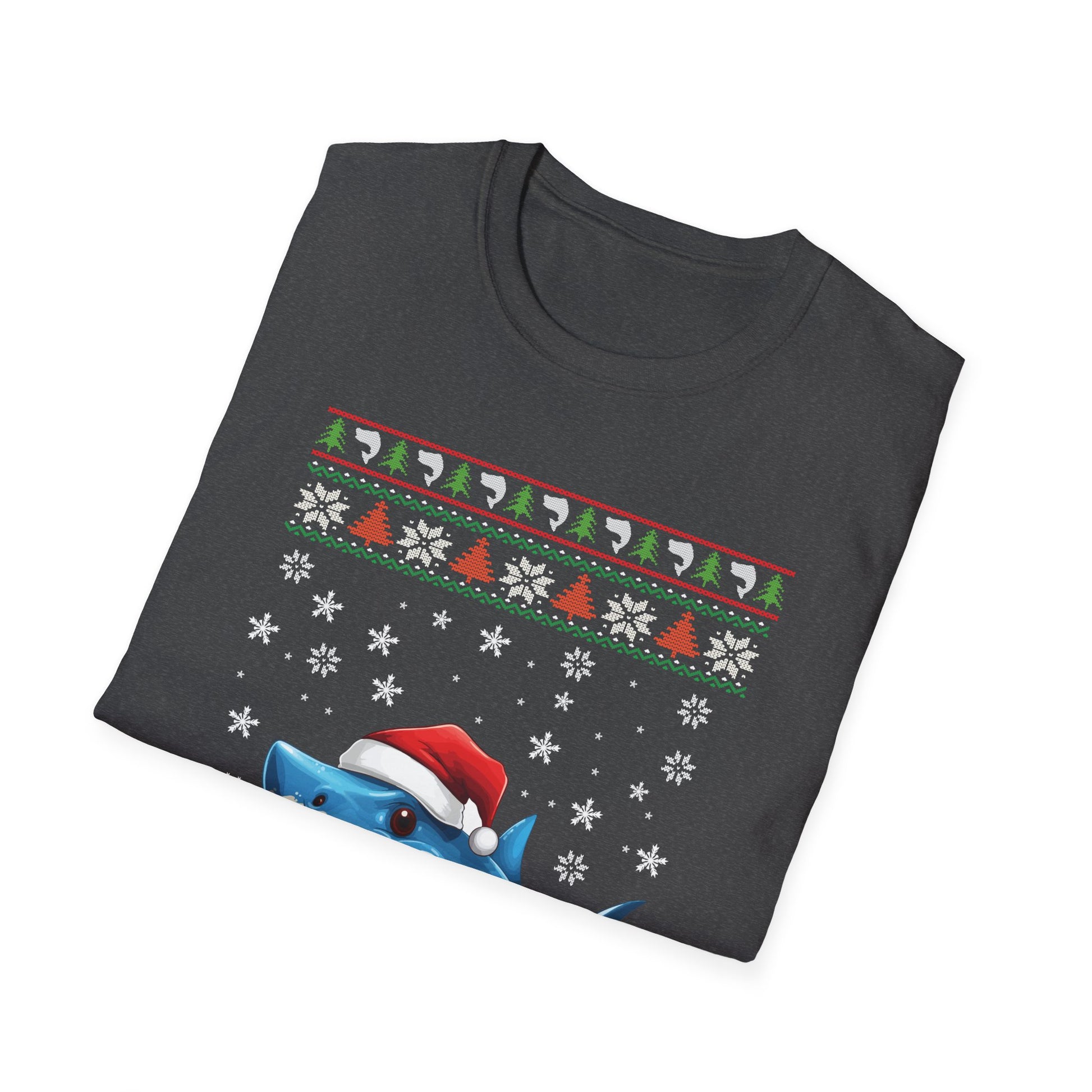 Shark Christmas Santa Hat Ugly Christmas Sweater Unisex Softstyle T-Shirt