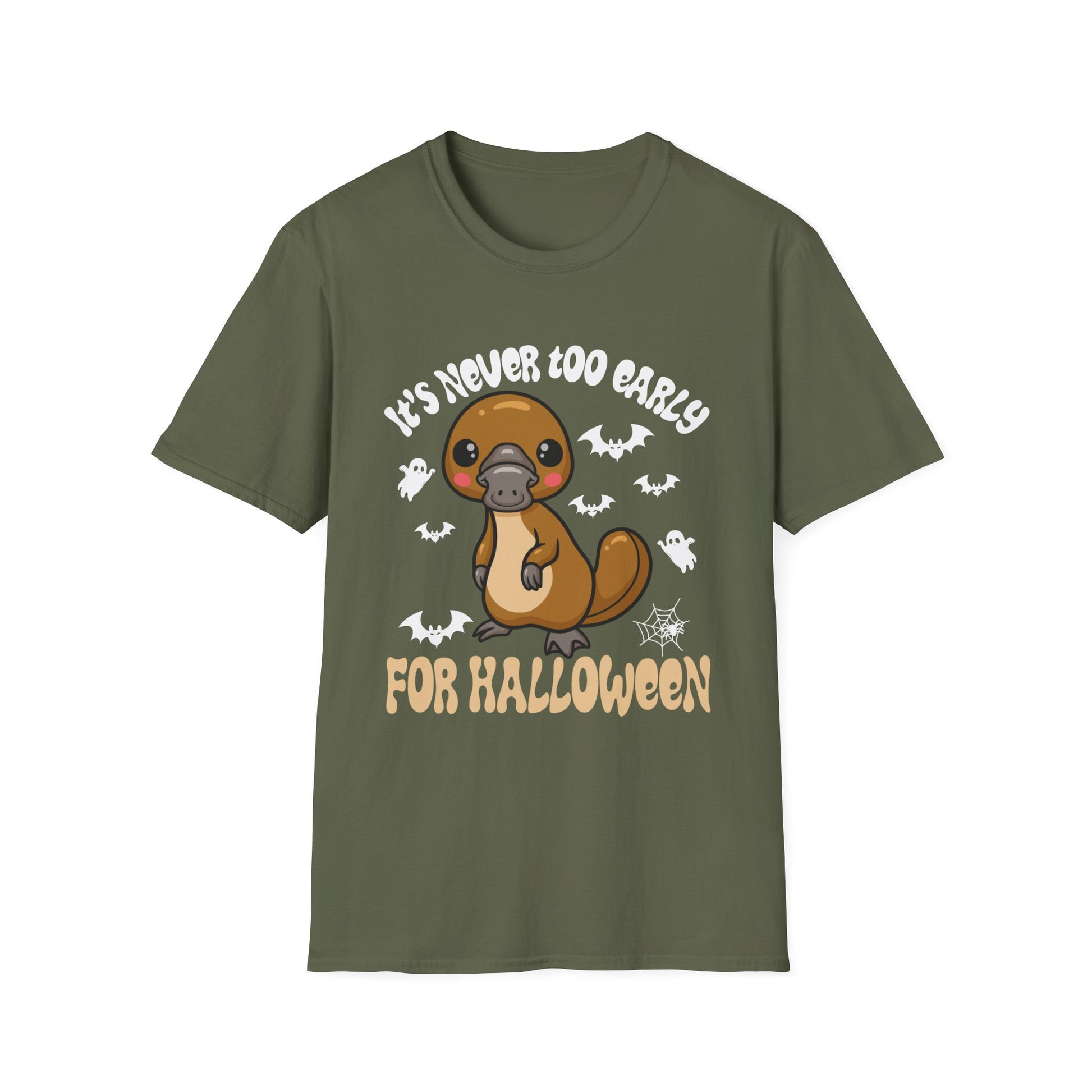 Halloween Platypus T-Shirt - "It’s Never Too Early for Halloween" Cute Spooky Tee