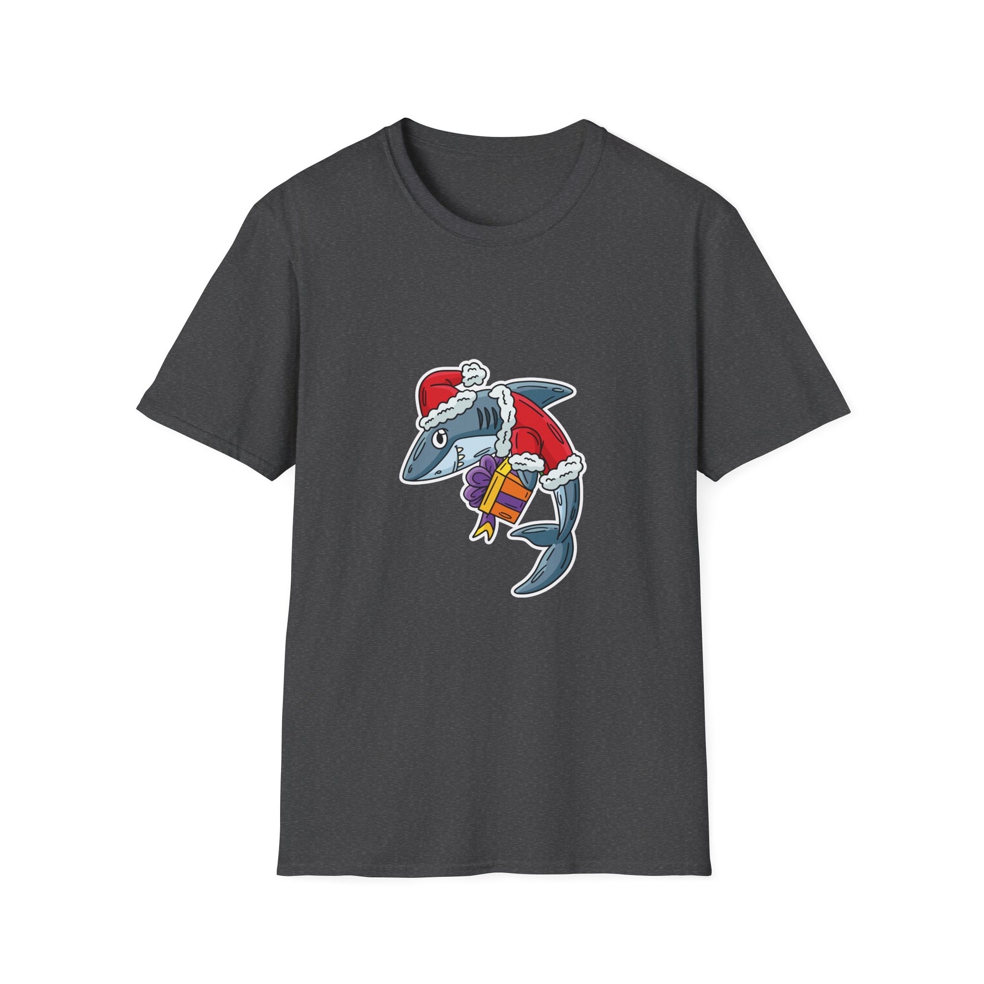 Christmas Shark Graphic T-Shirt — Santa Shark Holding Gifts Holiday Tee