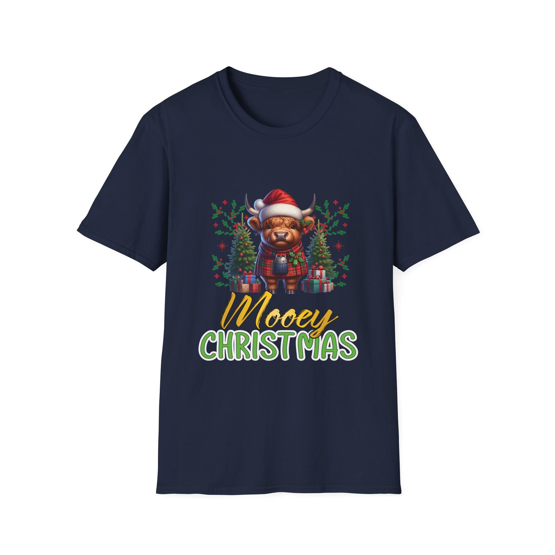 Mooey Christmas Heifer Cow Reindeer Christmas Lights Unisex Softstyle T-Shirt