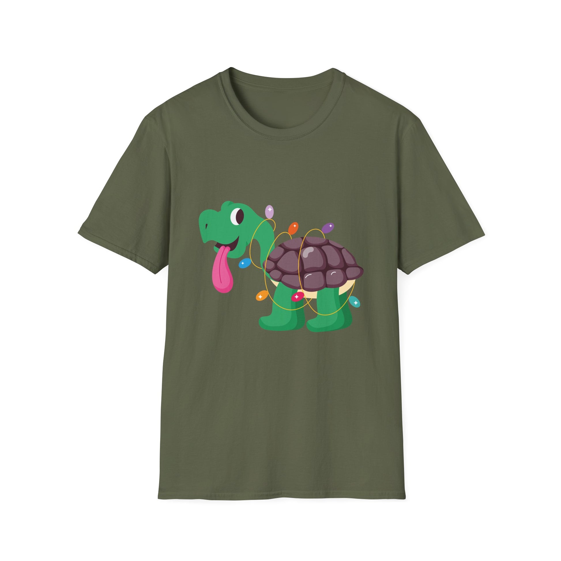 Holiday Lights Turtle T-Shirt — Cute Cartoon Turtle with Christmas String Lights
