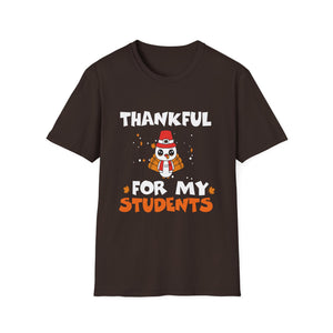 Thankful For My Students T-Shirt — Thanksgiving Teacher Tee with Cute Pilgrim Penguin