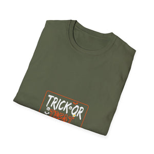 Trick Or Treat T-Shirt — Halloween Graphic Tee with Bats & Spooky Lettering