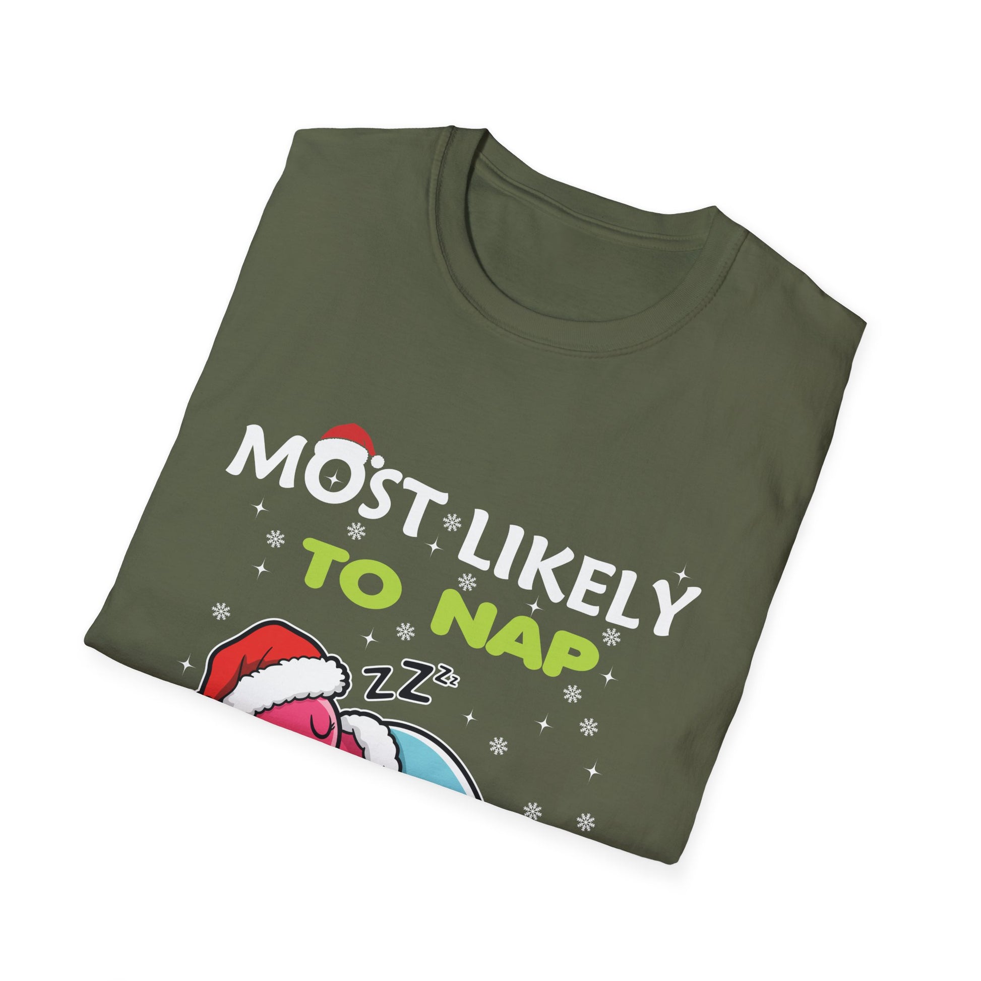 Most Likely To Nap On Christmas Funny Christmas Unisex Softstyle T-Shirt