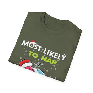 Most Likely To Nap On Christmas Funny Christmas Unisex Softstyle T-Shirt